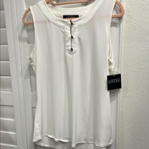 Kasper White Sleeveless Polo Tank Top
